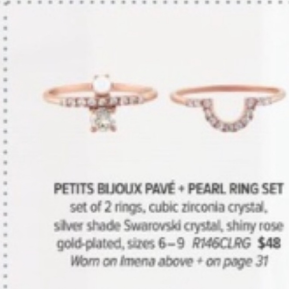 LAST ONE! c+i Rose Gold Pave Pearl Stacking Rings Set Size 9 - Picture 3 of 3